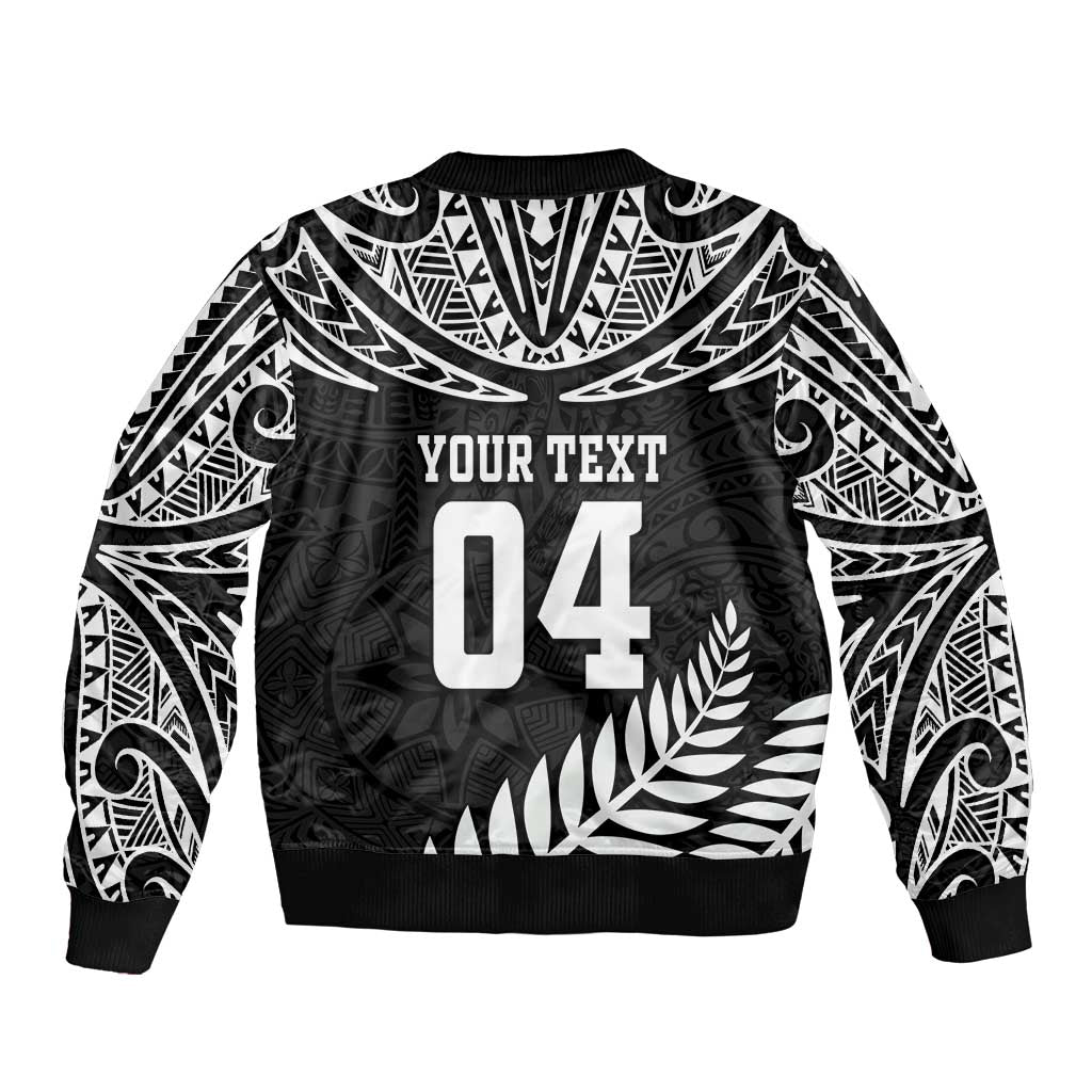 Custom New Zealand Rugby Bomber Jacket Silver Fern Maori Pattern