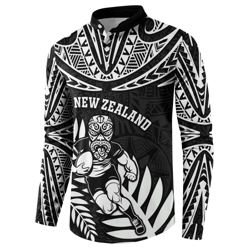 Custom New Zealand Rugby Button Sweatshirt Silver Fern Maori Pattern