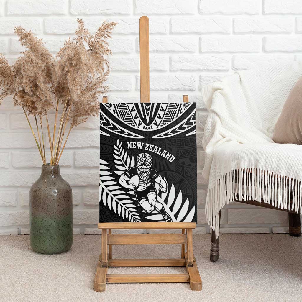 New Zealand Rugby Canvas Wall Art Silver Fern Maori Pattern