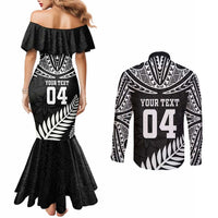 Custom New Zealand Rugby Couples Matching Mermaid Dress and Long Sleeve Button Shirt Silver Fern Maori Pattern