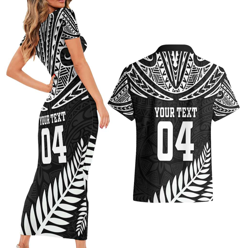 Custom New Zealand Rugby Couples Matching Short Sleeve Bodycon Dress and Hawaiian Shirt Silver Fern Maori Pattern