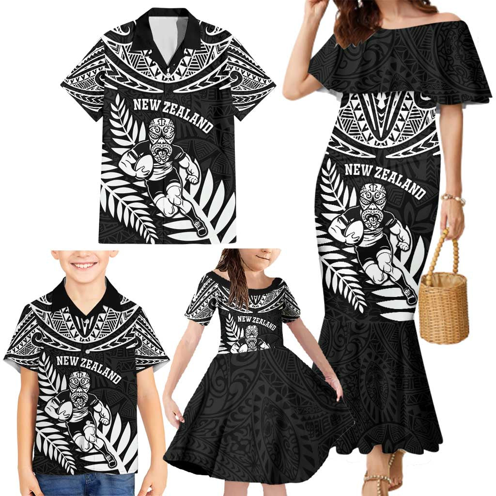Custom New Zealand Rugby Family Matching Mermaid Dress and Hawaiian Shirt Silver Fern Maori Pattern