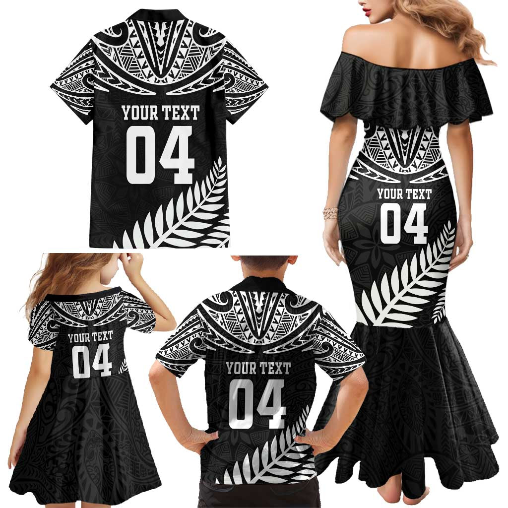 Custom New Zealand Rugby Family Matching Mermaid Dress and Hawaiian Shirt Silver Fern Maori Pattern
