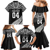 Custom New Zealand Rugby Family Matching Mermaid Dress and Hawaiian Shirt Silver Fern Maori Pattern