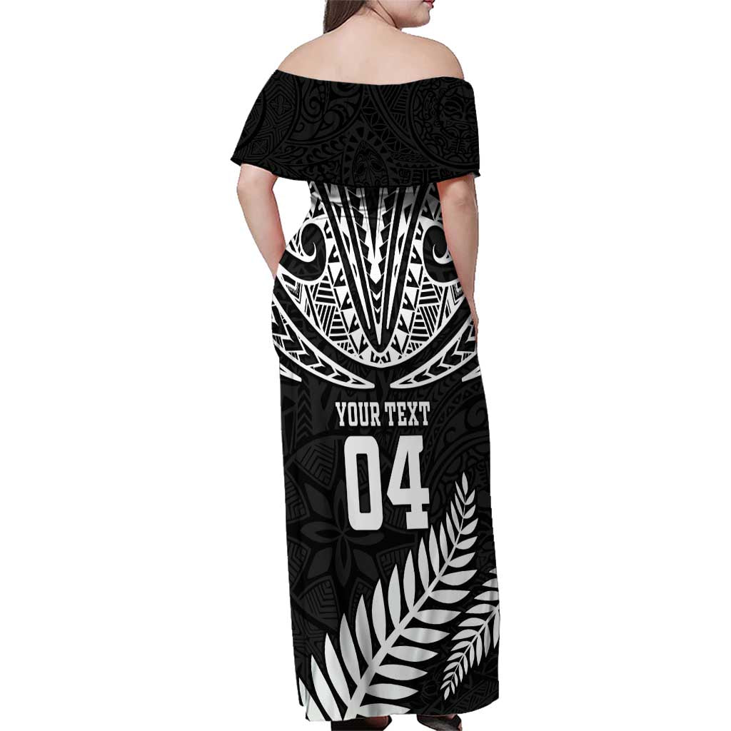 Custom New Zealand Rugby Family Matching Off Shoulder Maxi Dress and Hawaiian Shirt Silver Fern Maori Pattern