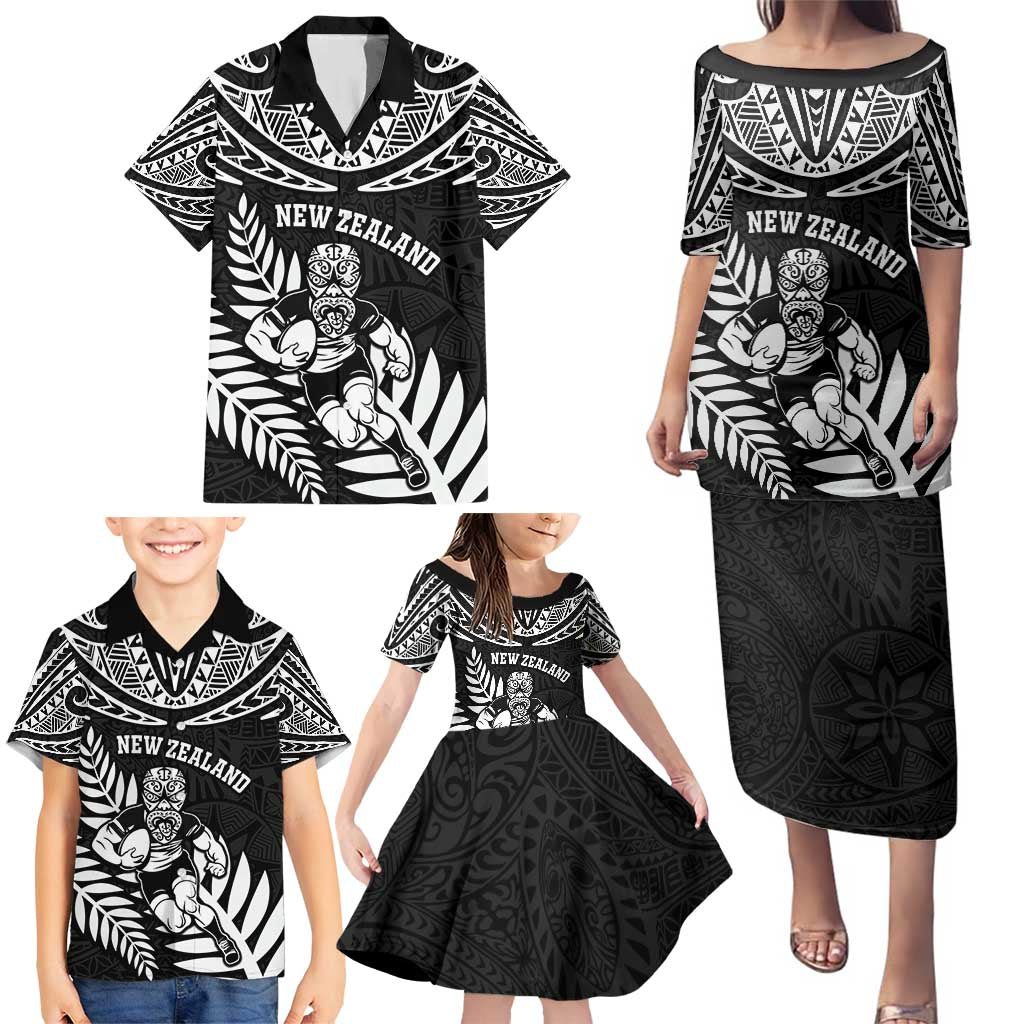 Custom New Zealand Rugby Family Matching Puletasi and Hawaiian Shirt Silver Fern Maori Pattern