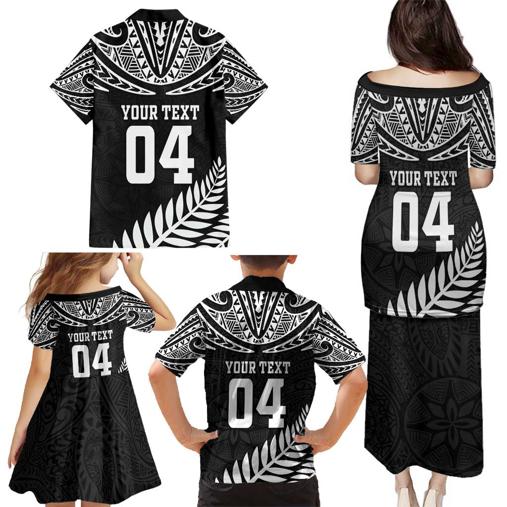 Custom New Zealand Rugby Family Matching Puletasi and Hawaiian Shirt Silver Fern Maori Pattern