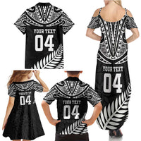 Custom New Zealand Rugby Family Matching Summer Maxi Dress and Hawaiian Shirt Silver Fern Maori Pattern