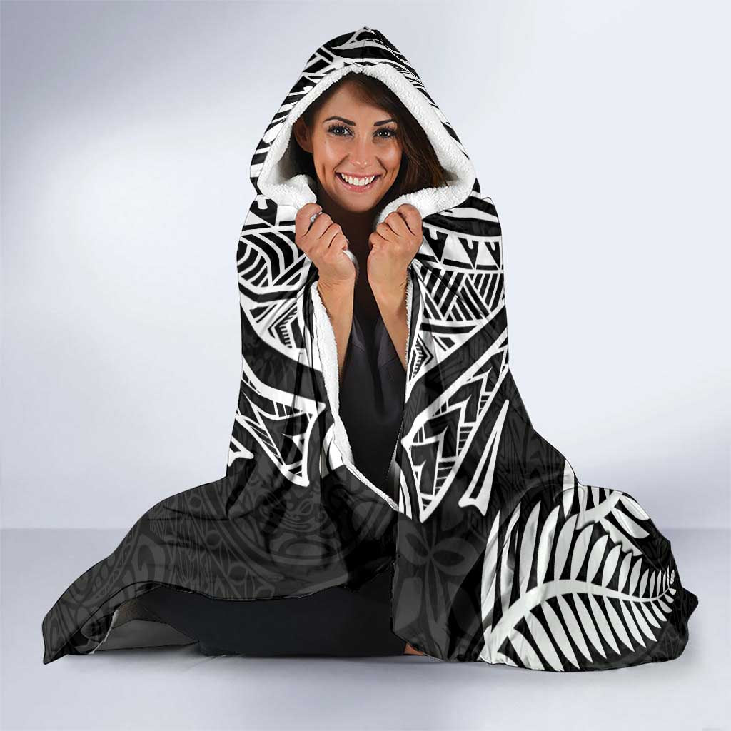 New Zealand Rugby Hooded Blanket Silver Fern Maori Pattern
