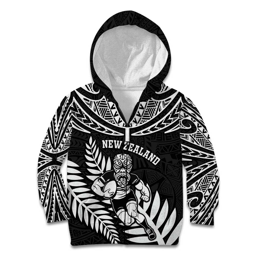 Custom New Zealand Rugby Kid Hoodie Silver Fern Maori Pattern