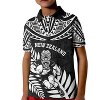 Custom New Zealand Rugby Kid Polo Shirt Silver Fern Maori Pattern