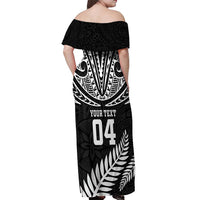 Custom New Zealand Rugby Off Shoulder Maxi Dress Silver Fern Maori Pattern