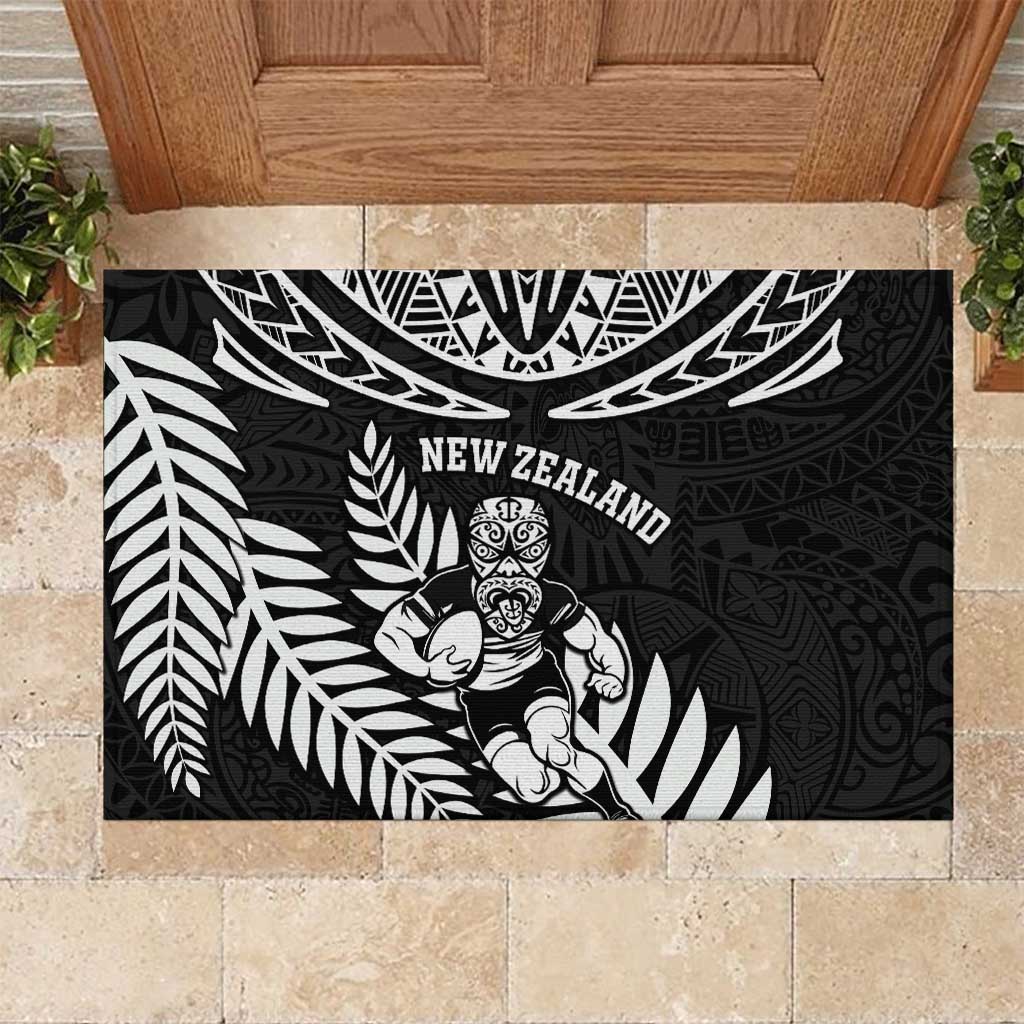 New Zealand Rugby Rubber Doormat Silver Fern Maori Pattern