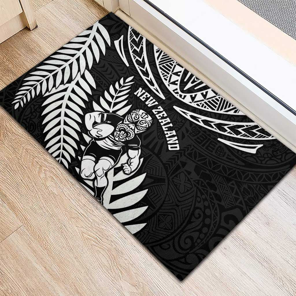 New Zealand Rugby Rubber Doormat Silver Fern Maori Pattern