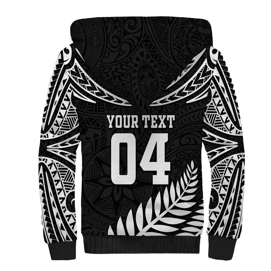 Custom New Zealand Rugby Sherpa Hoodie Silver Fern Maori Pattern