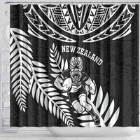 New Zealand Rugby Shower Curtain Silver Fern Maori Pattern