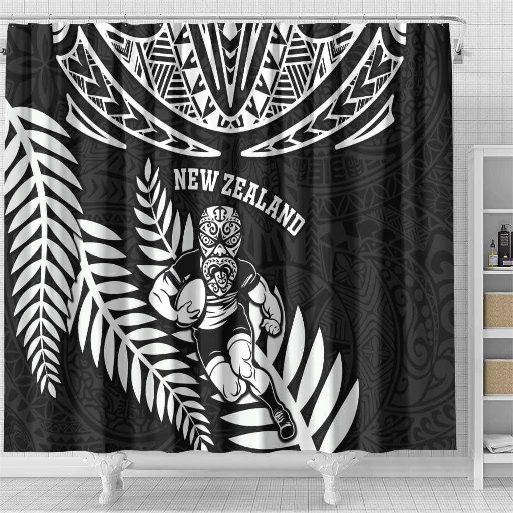 New Zealand Rugby Shower Curtain Silver Fern Maori Pattern