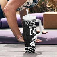 Custom New Zealand Rugby Tumbler With Handle Silver Fern Maori Pattern