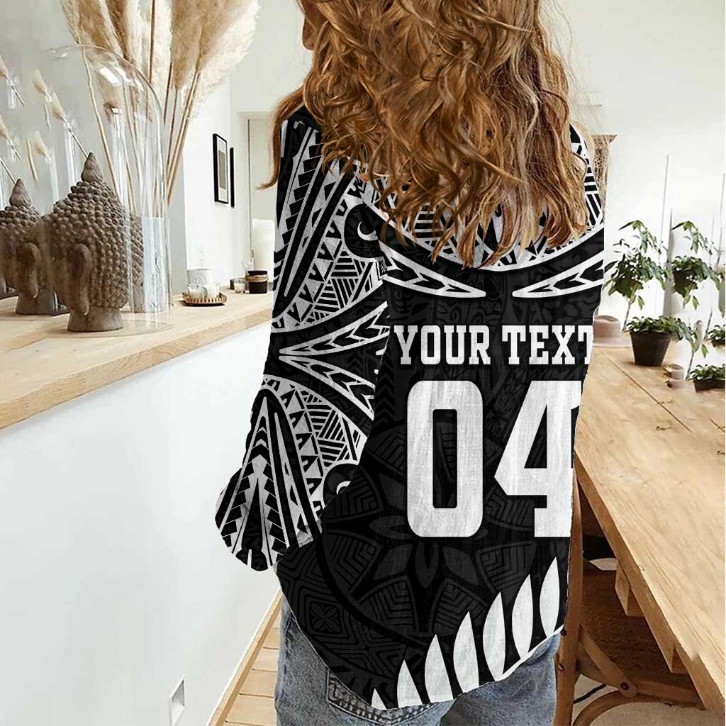 Custom New Zealand Rugby Women Casual Shirt Silver Fern Maori Pattern