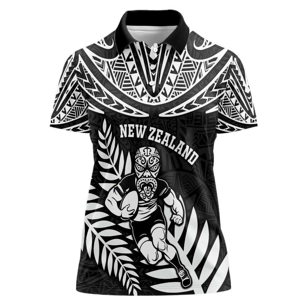 Custom New Zealand Rugby Women Polo Shirt Silver Fern Maori Pattern