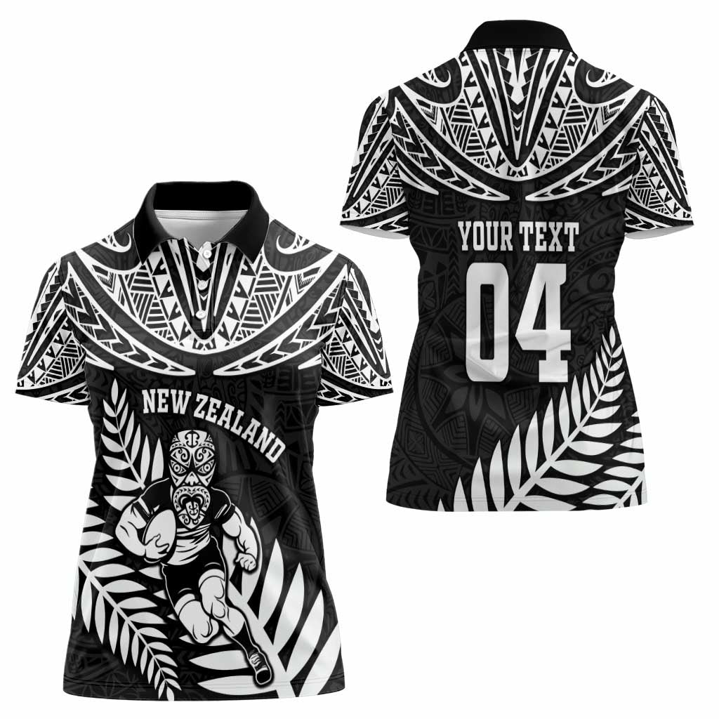Custom New Zealand Rugby Women Polo Shirt Silver Fern Maori Pattern