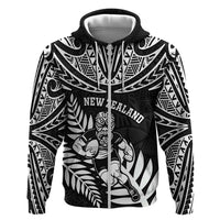 Custom New Zealand Rugby Zip Hoodie Silver Fern Maori Pattern