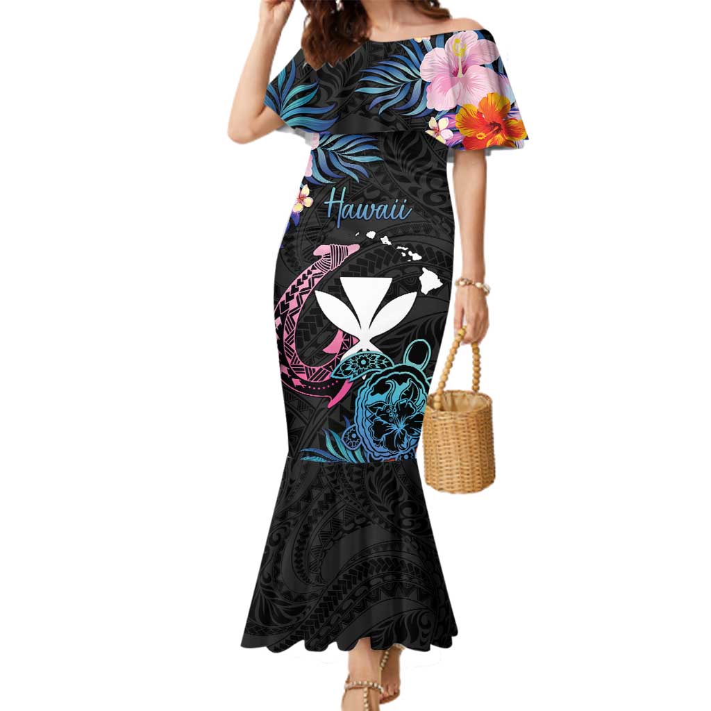 Personalised Hawaii Family Matching Mermaid Dress and Hawaiian Shirt Kanaka Maoli With Fish Hook