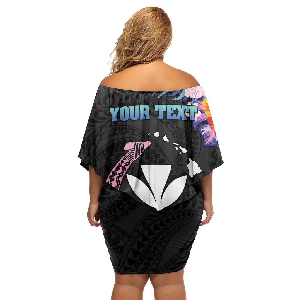 Personalised Hawaii Family Matching Off Shoulder Short Dress and Hawaiian Shirt Kanaka Maoli With Fish Hook