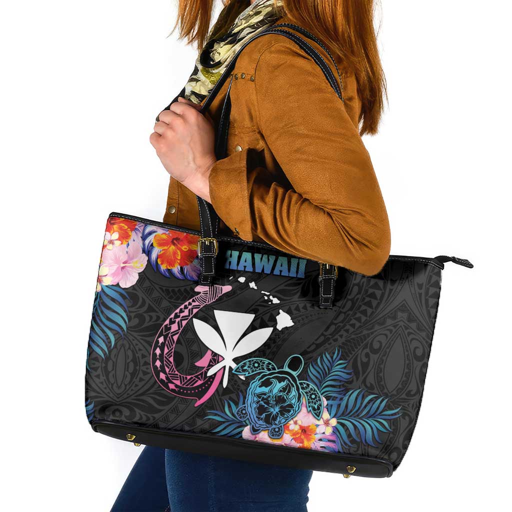 Hawaii Leather Tote Bag Kanaka Maoli With Fish Hook