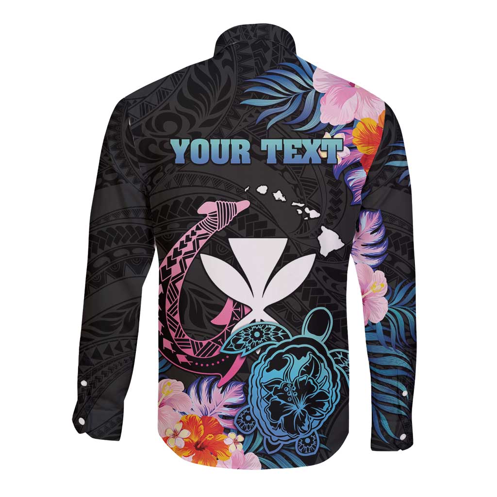 Personalised Hawaii Long Sleeve Button Shirt Kanaka Maoli With Fish Hook