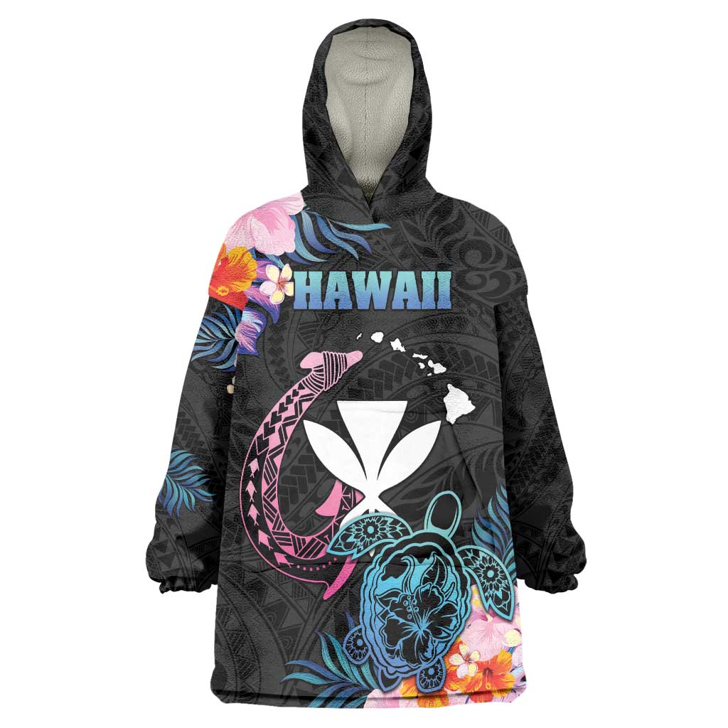 Personalised Hawaii Wearable Blanket Hoodie Kanaka Maoli With Fish Hook