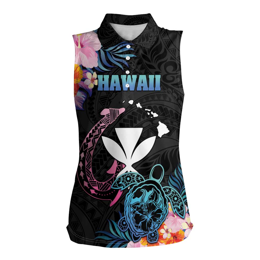 Personalised Hawaii Women Sleeveless Polo Shirt Kanaka Maoli With Fish Hook