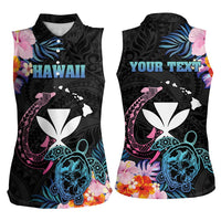 Personalised Hawaii Women Sleeveless Polo Shirt Kanaka Maoli With Fish Hook