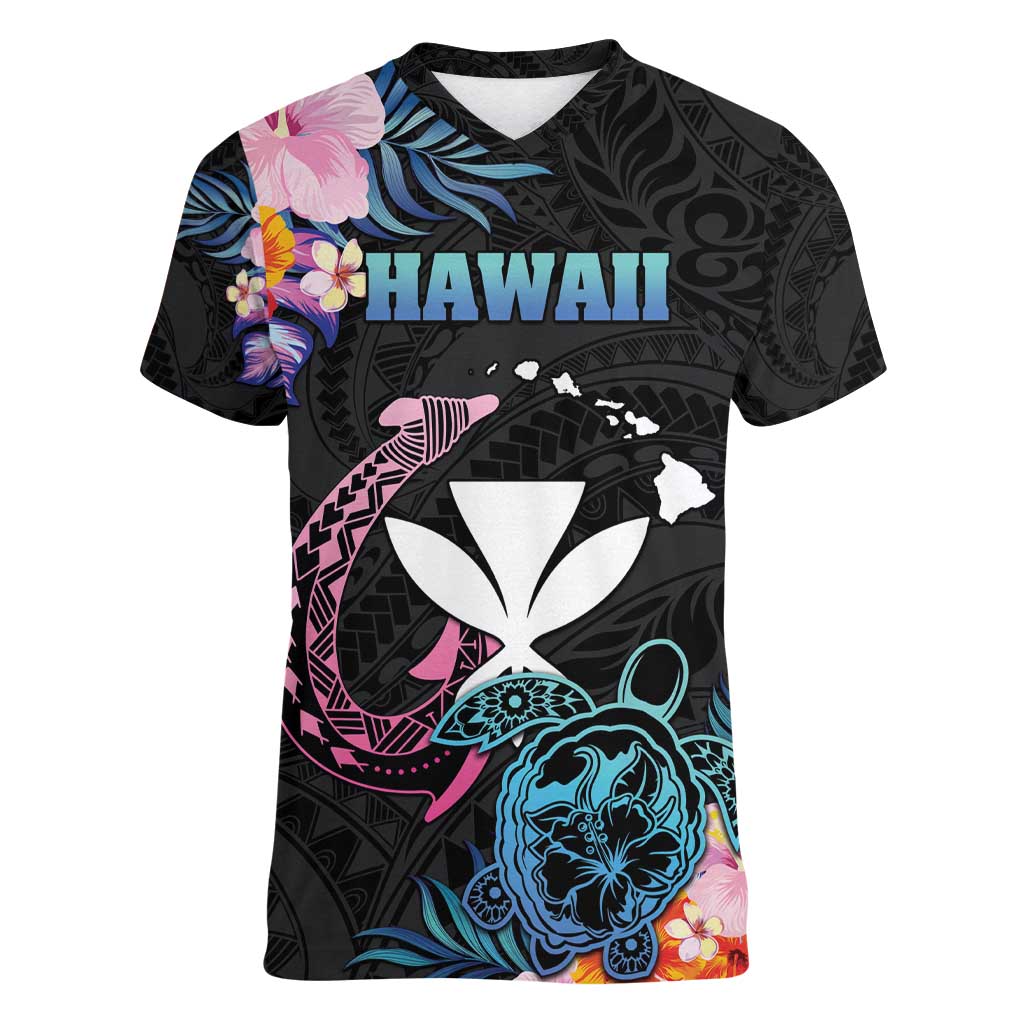 Personalised Hawaii Women V-Neck T-Shirt Kanaka Maoli With Fish Hook