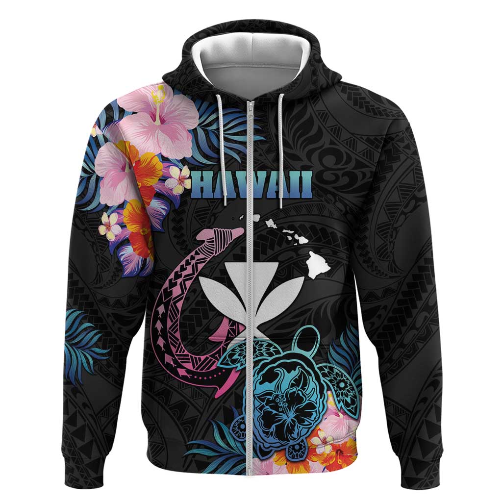 Personalised Hawaii Zip Hoodie Kanaka Maoli With Fish Hook