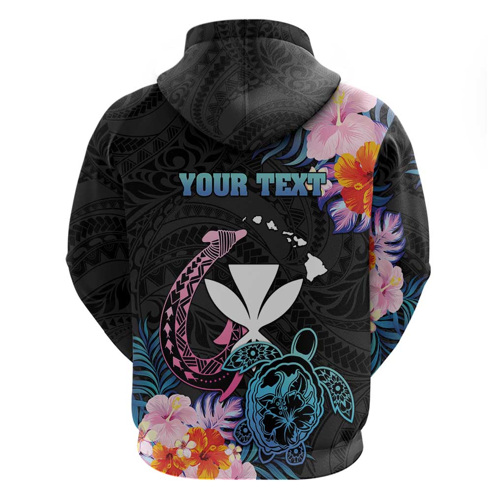 Personalised Hawaii Zip Hoodie Kanaka Maoli With Fish Hook