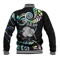 New Zealand Kiwi Bird Baseball Jacket Silver Fern Koru Paua Shell