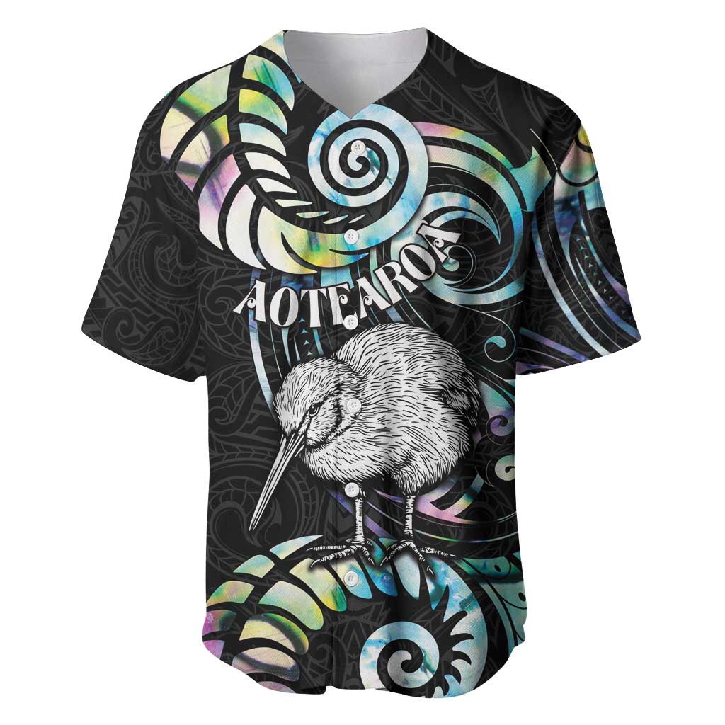 New Zealand Kiwi Bird Baseball Jersey Silver Fern Koru Paua Shell