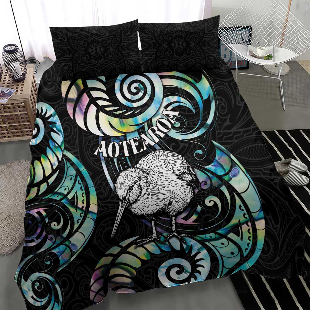 New Zealand Kiwi Bird Bedding Set Silver Fern Koru Paua Shell