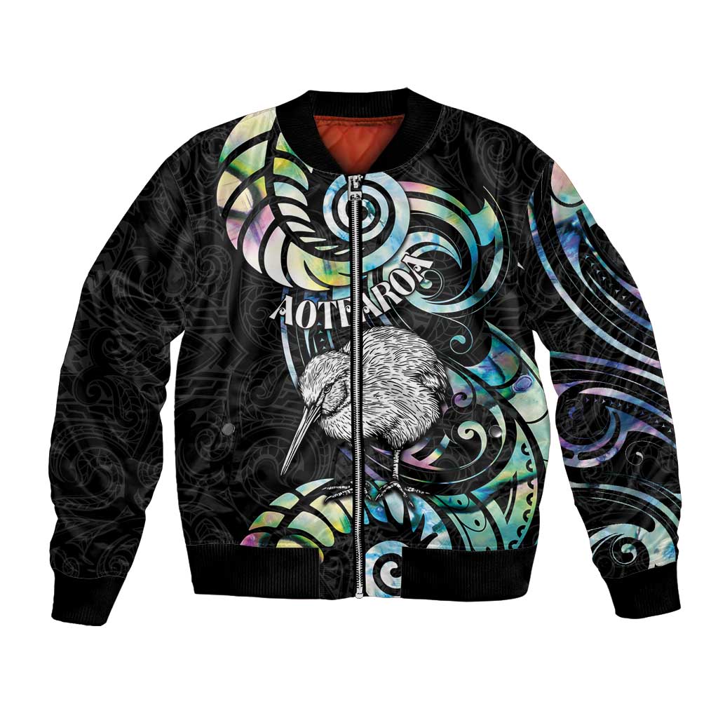 New Zealand Kiwi Bird Bomber Jacket Silver Fern Koru Paua Shell