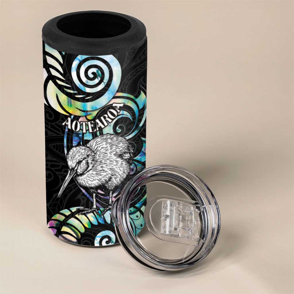 New Zealand Kiwi Bird 4 in 1 Can Cooler Tumbler Silver Fern Koru Paua Shell