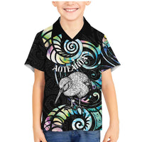 New Zealand Kiwi Bird Family Matching Mermaid Dress and Hawaiian Shirt Silver Fern Koru Paua Shell
