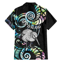 New Zealand Kiwi Bird Family Matching Off The Shoulder Long Sleeve Dress and Hawaiian Shirt Silver Fern Koru Paua Shell
