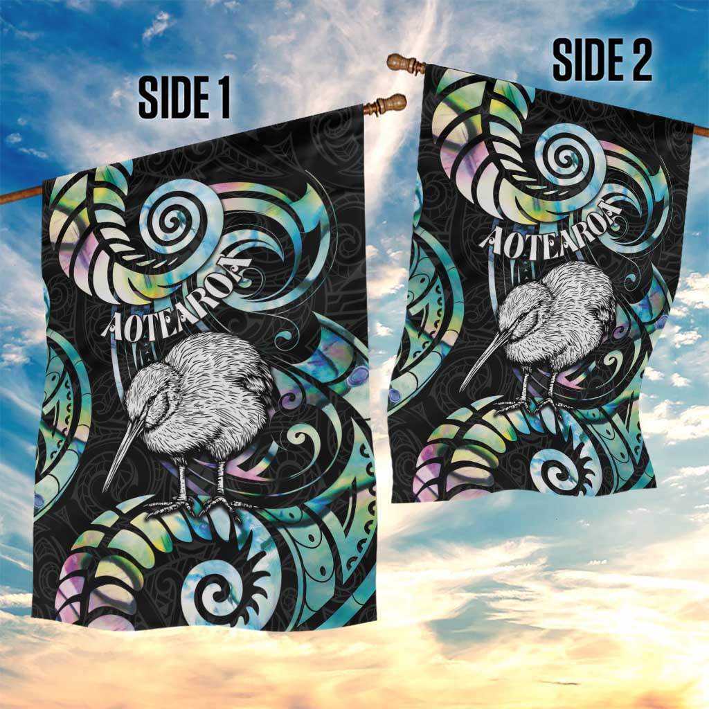 New Zealand Kiwi Bird Garden Flag Silver Fern Koru Paua Shell