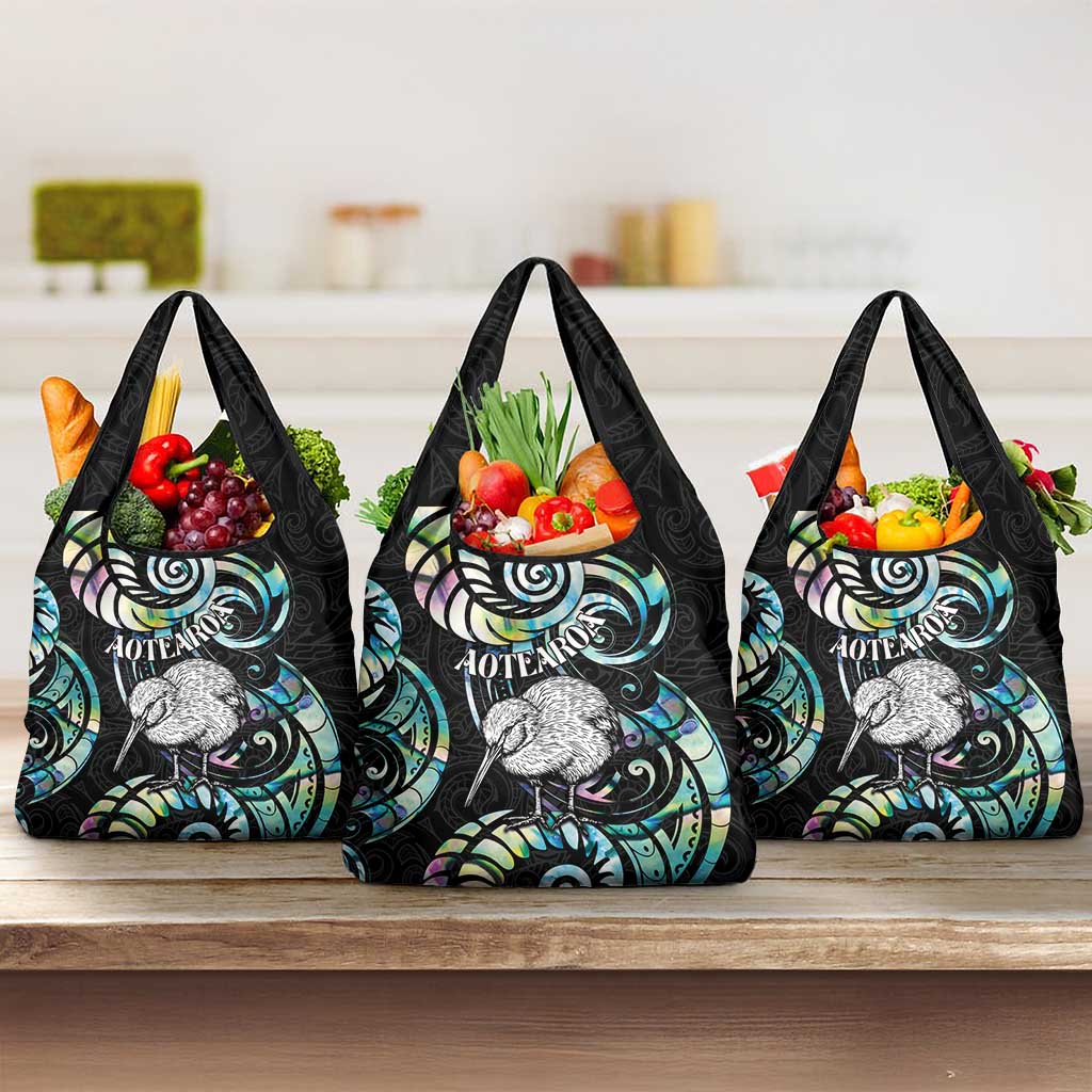 New Zealand Kiwi Bird Grocery Bag Silver Fern Koru Paua Shell