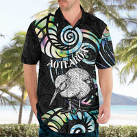 New Zealand Kiwi Bird Hawaiian Shirt Silver Fern Koru Paua Shell