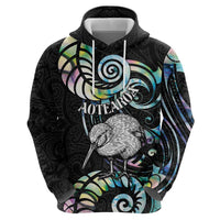 New Zealand Kiwi Bird Hoodie Silver Fern Koru Paua Shell