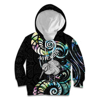 New Zealand Kiwi Bird Kid Hoodie Silver Fern Koru Paua Shell