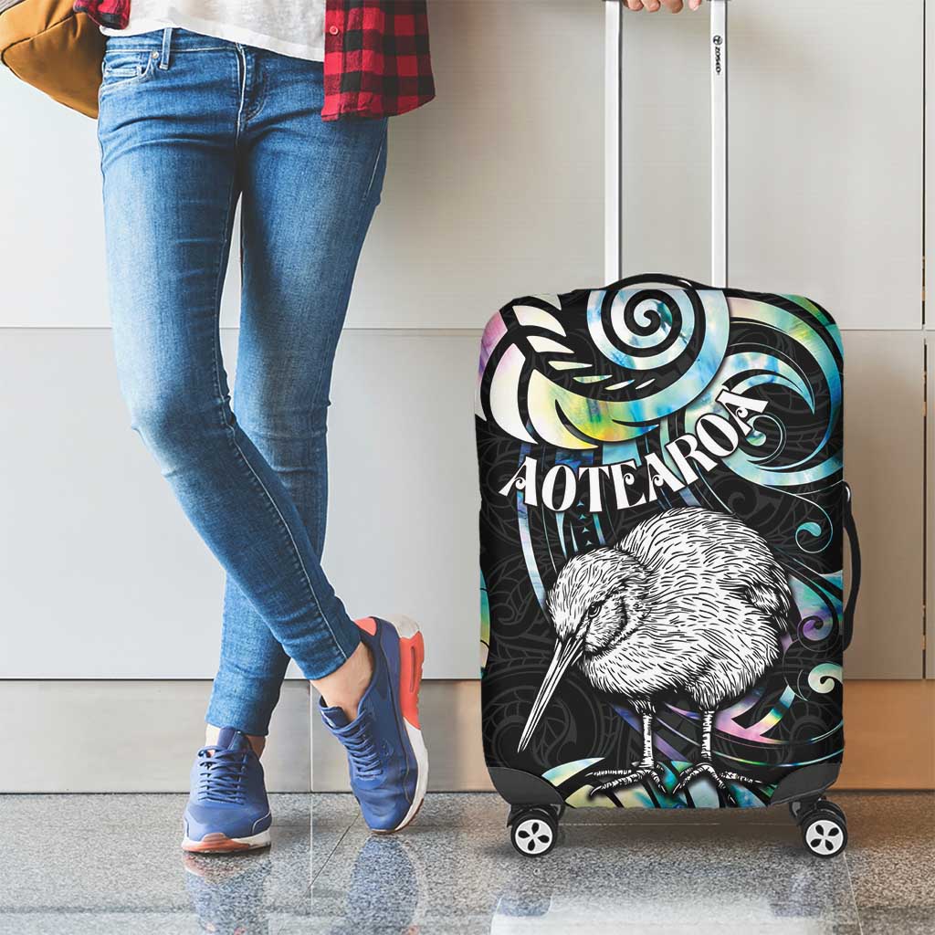 New Zealand Kiwi Bird Luggage Cover Silver Fern Koru Paua Shell