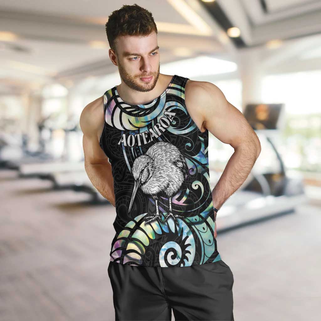 New Zealand Kiwi Bird Men Tank Top Silver Fern Koru Paua Shell